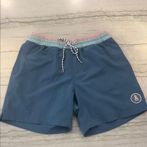 Chubbies Blue Swim Trunks with Pink and Mint Accents